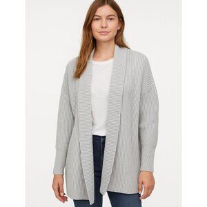 Tahari Womens Cardigan Sweater Open Front Gray White Ribbed Knit Size M